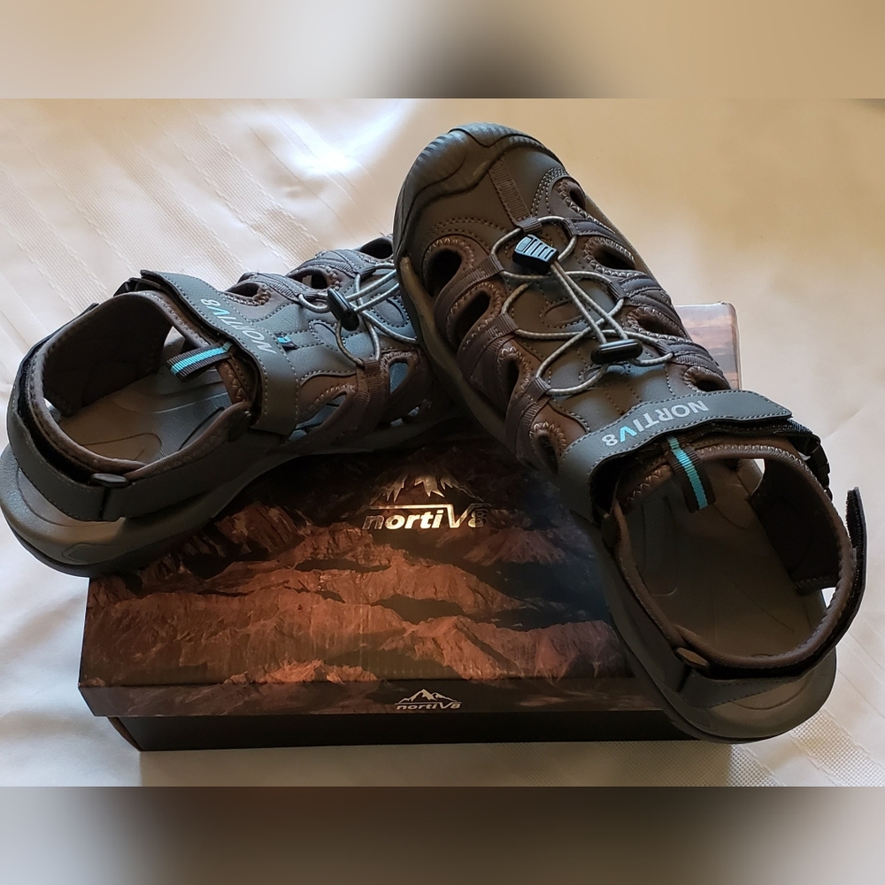 Nortiv 8 Mens Closed Toe Outdoor Hiking Sandals Color Grey/Blue Size Mens 15